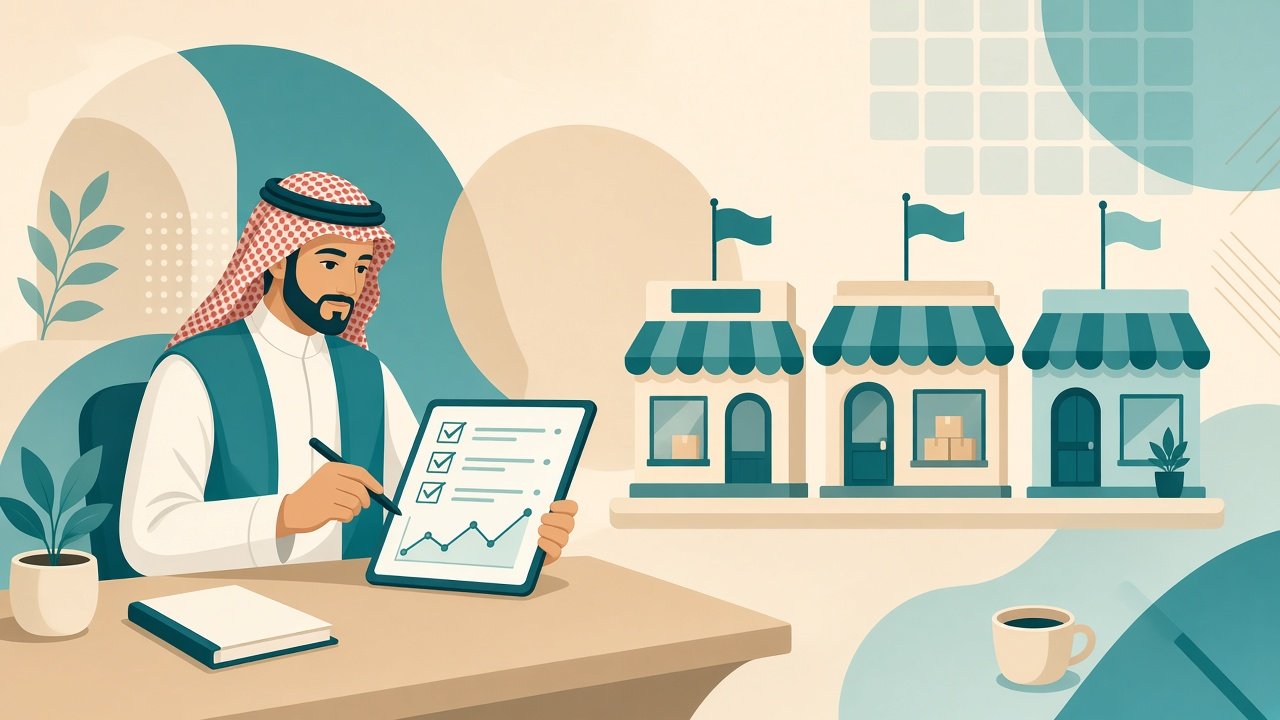 تاجر يراجع قائمة تحقق لمتابعة أسعار المنافسين على جهاز لوحي